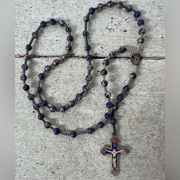 Vintage Cloisonnè Beaded Rosary - Picture 1 of 9